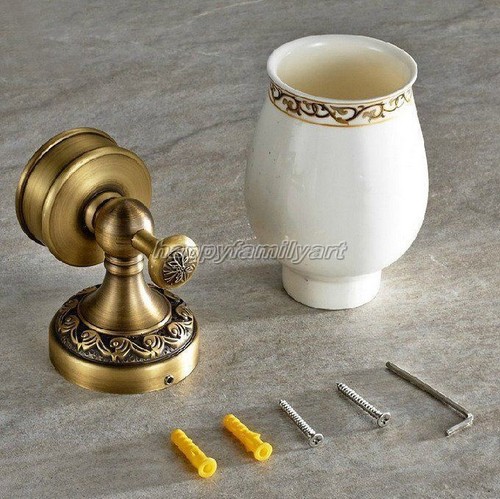 Antique Brass Wall Mounted Bathroom Single Ceramic Cup Toothbrush Holders yba497 - Picture 4 of 4