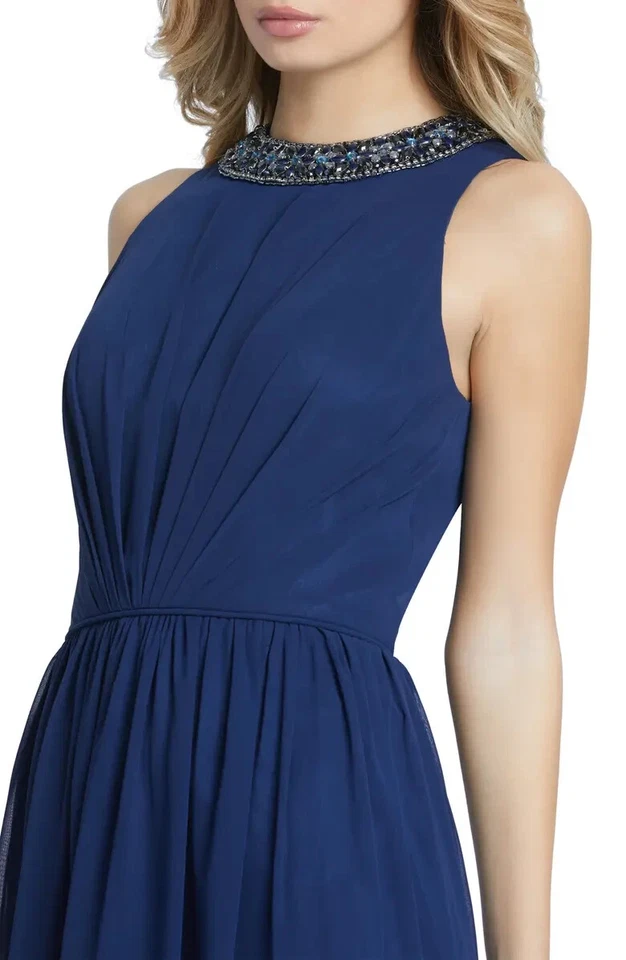 Ieena for Mac Duggal Midnight Blue Embellished High Neck Pleated Gown Sz 16 $398 - Image 3 of 3