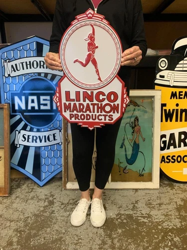 Antique Vintage Old Style Sign Linco Marathon Oil Made USA