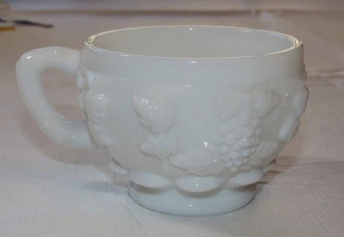 Westmoreland Milk Glass coffee tea cup Grape Vine design white Vintage 3 1/8"~
