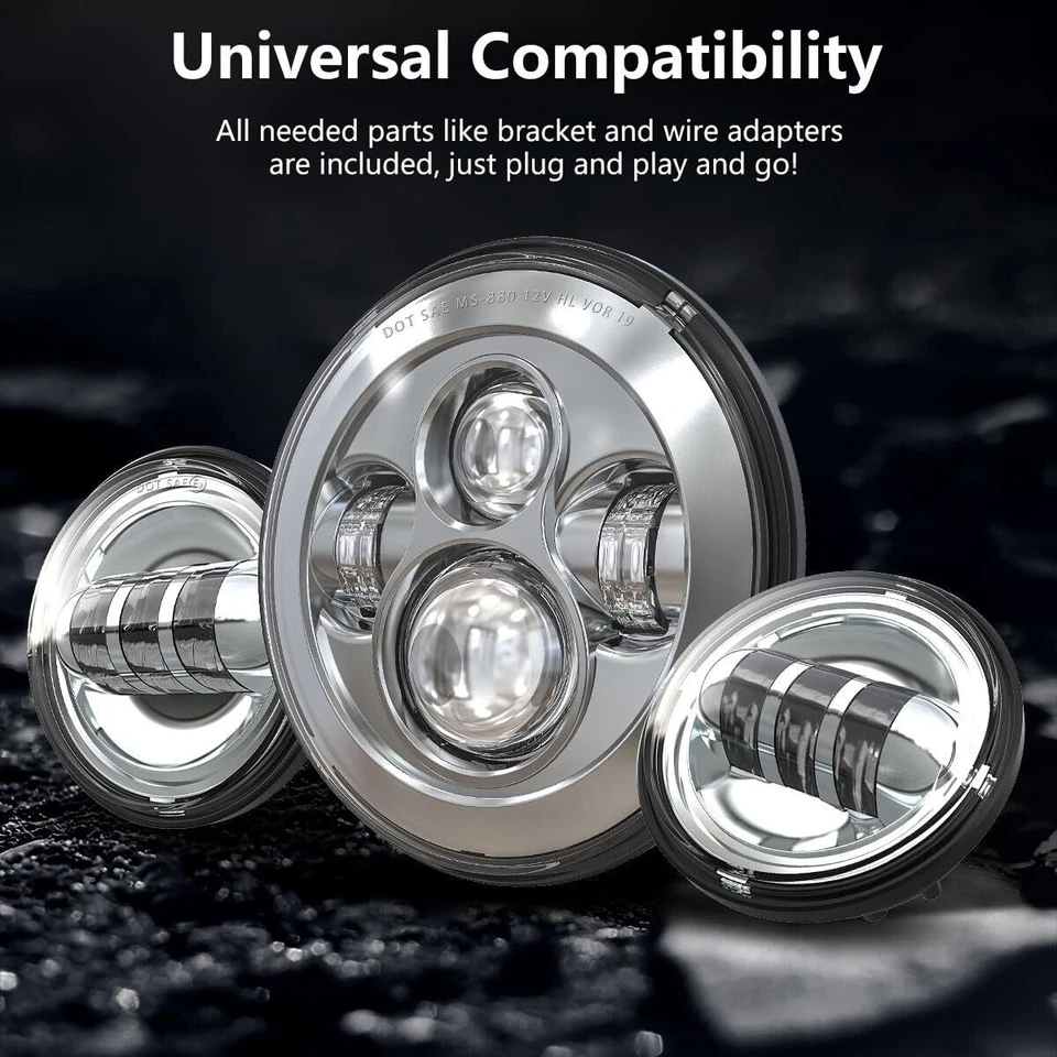 7 Inch 140W LED Headlight Hi/Lo + 2Pcs 4.5Inch 80W Fog Light for Harley Davidson - Image 4 of 4