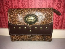 Longaberger tan and brown trifold wallet with studs and logo Pre-Owned