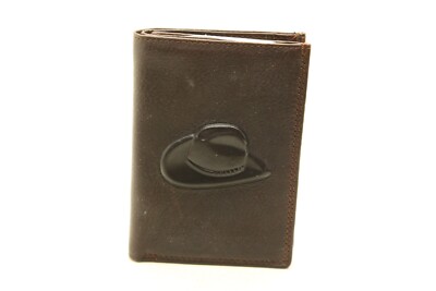 Braune Echtleder Geldbörse mit Motiv ''Cowboyhut'' - 13x9cm