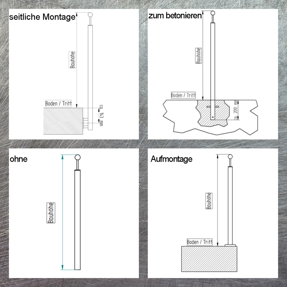 Edelstahl Pfosten Stütze V2A Handlaufhalter Aufmontage Seitenmontage Betonieren - Bild 4 von 4