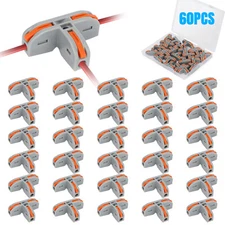 60pcs Compact Wire Conductor T-Shape Lever Nut Connectors Kit w/Box for AWG28-12
