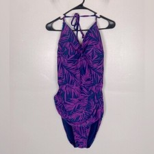 Old Navy Floral One Piece Swimwear XXL Purple Blue Control Max Liner Halter Neck