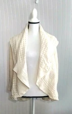 Topin Womens Cardigan Sweater Size M Ivory Shawl Collar Open Collar Long Sleeves