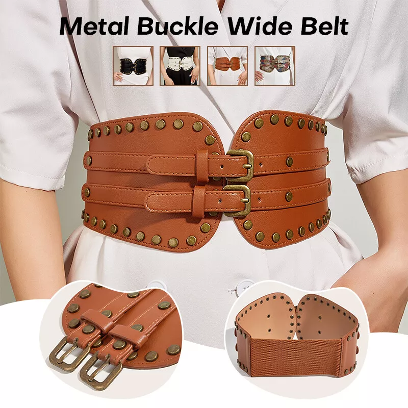 Women's Brown Vintage High-Grade PU leather Elastic Waist band Corset Belt