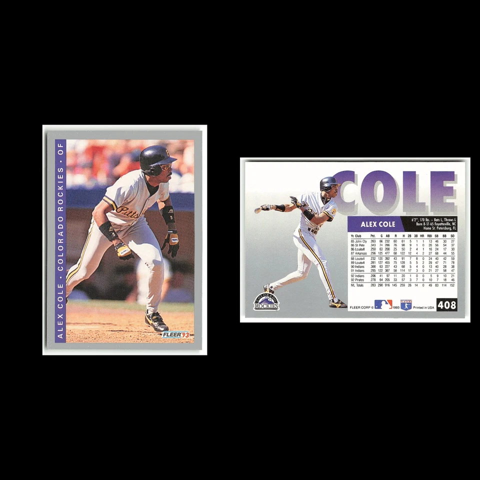 Alex Cole #408 1993 Fleer Colorado Rockies Baseball Card MLB NM - Image 3 of 3