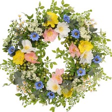 22 Inch Wildflower Wreath for Front Door Outdoor, UV Resistant Spring Wreath ...