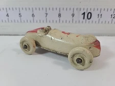 Vintage 1940s Sun Rubber Co. USA Two 2 Man Race Car # 5 White 4 3/4" Antique