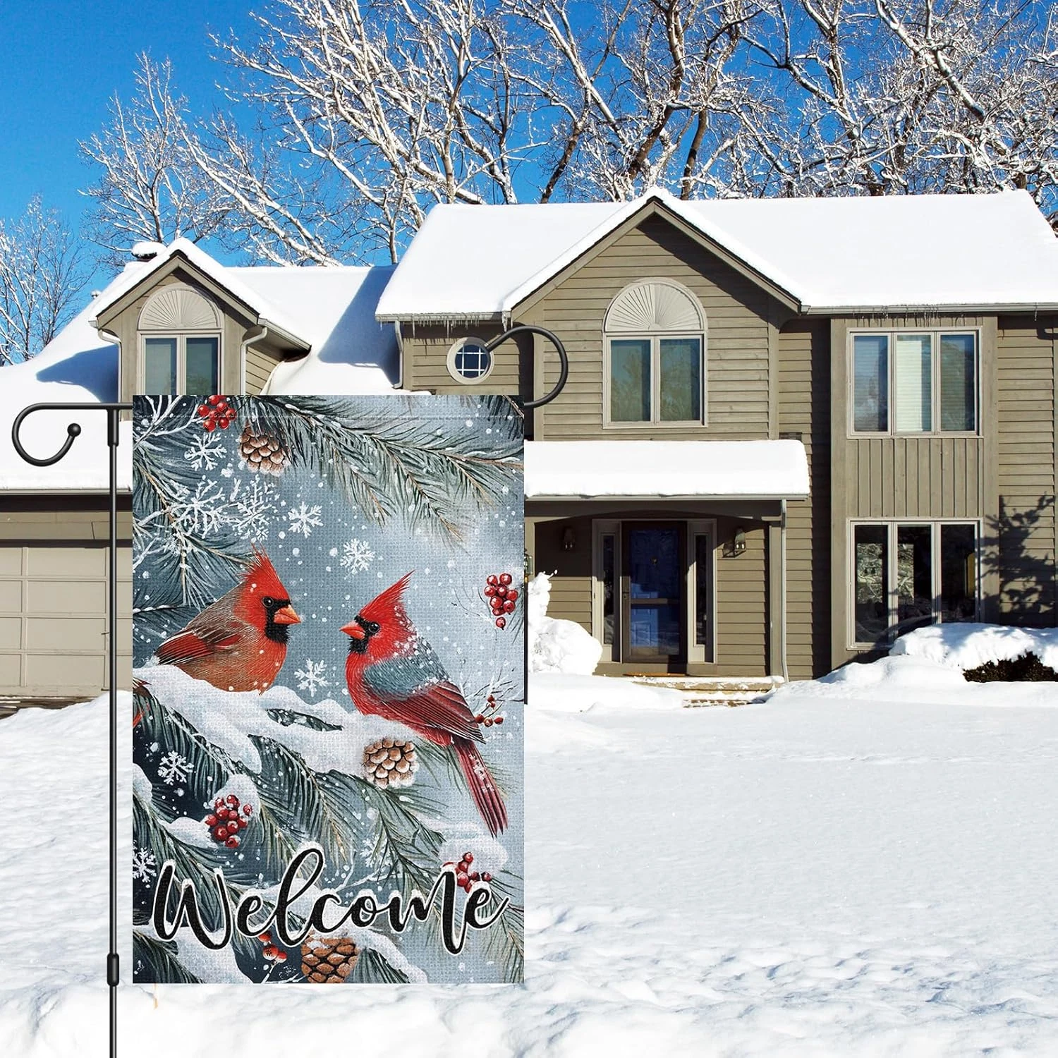 Welcome Winter Garden Flag Cardinal Red  Christmas Yard Flag