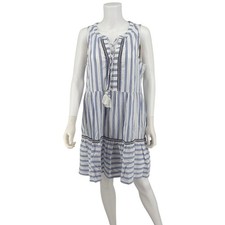 Tommy Bahama Blue & White Striped Cotton Tiered Mini Dress