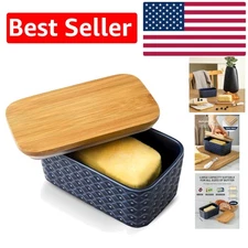 Elegant Navy Blue Ceramic Butter Dish with Lid – Airtight, Dishwasher Safe