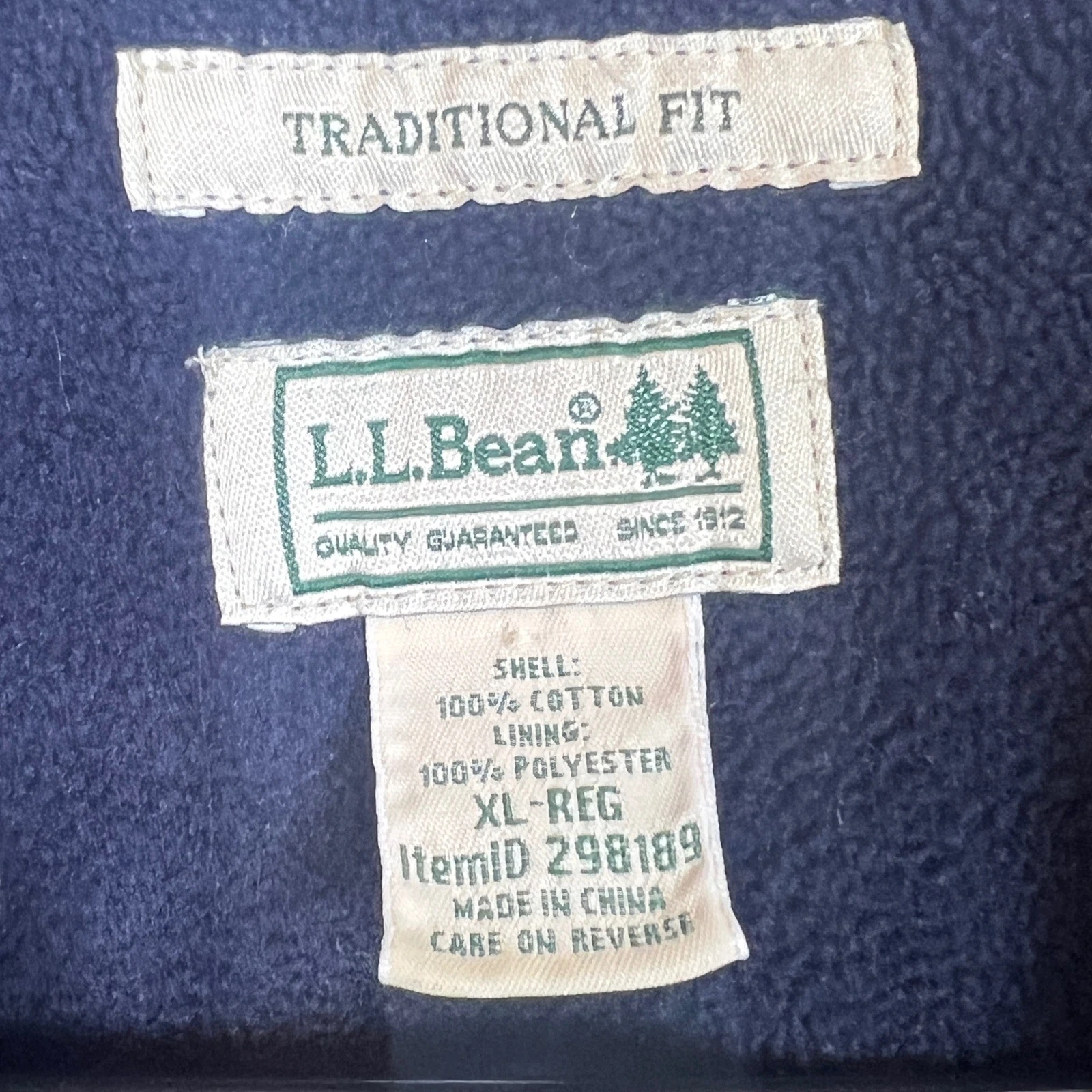 LL Bean Flannel Shirt Jacket Mens XL Green Blue Plaid Fleece Lined Excellent image 2