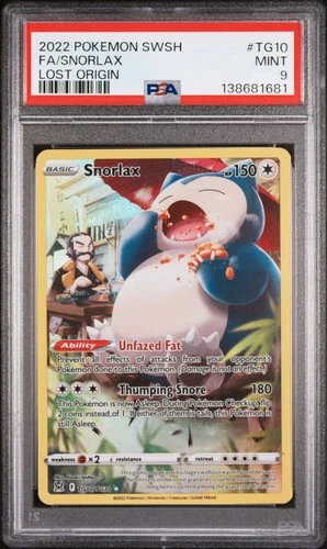 2022 POKEMON SWORD & SHIELD LOST ORIGIN #TG10 FULL ART/SNORLAX PSA 9