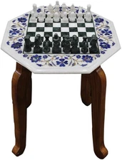 Luxury White Chess Board with Lapis Lazuli Inlay Pieces – Collectible Stone Gift