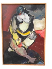 Holley 1977 Original Abstract Expressionism Gouache Painting Seated Woman 40x28