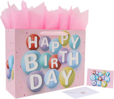 16.5 Extra Large Happy Birthday Gift Bag Set with Handles, Greeting Card, Tissu