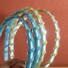 Girls Headbands Lot 4 Pcs 1/2" Wide Sequin Hairbands 2 Blue and 2 Green