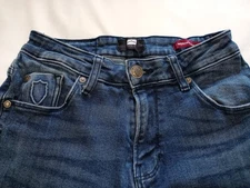 883 police moriarty Mens Jeans W30x30 Mid Blue Stretch Embossed Logo Slim Fit 