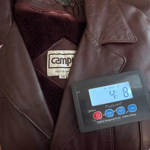 Vintage Campus Leather Men's Retro Cognac Brown Trench Coat Statement Piece Sz48 image 11