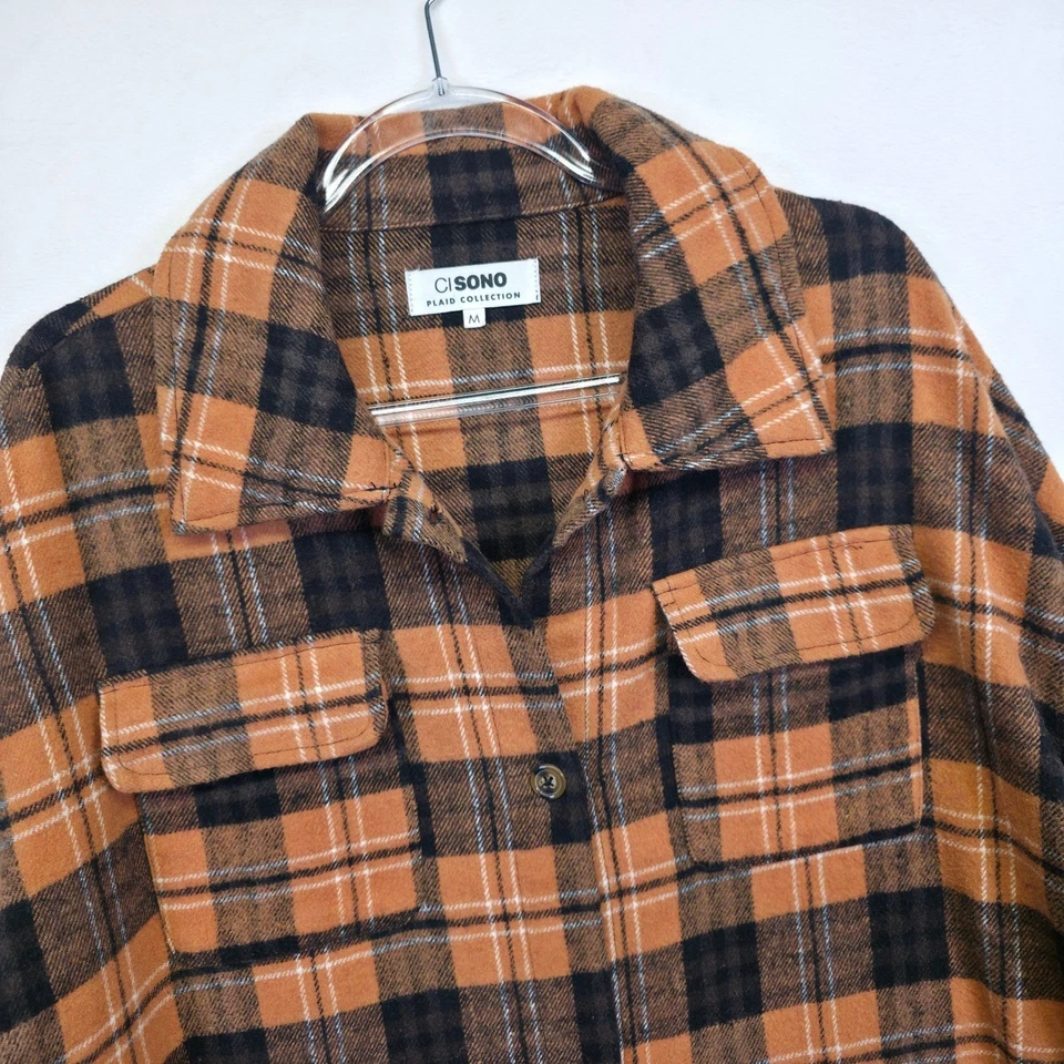 Ci Sono Shirt Dress Womens M Orange Black Flannel Plaid Rustic Cabincore Tunic - Image 2 of 4