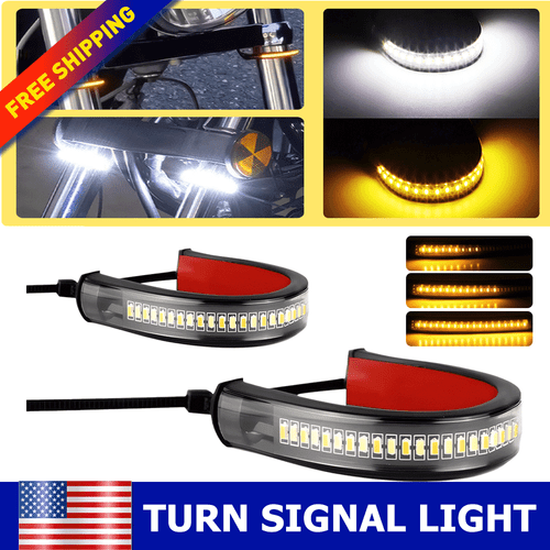 2X Motorcycle Flowing Amber LED Fork Turn Signal Strip Light For Harley Davidson