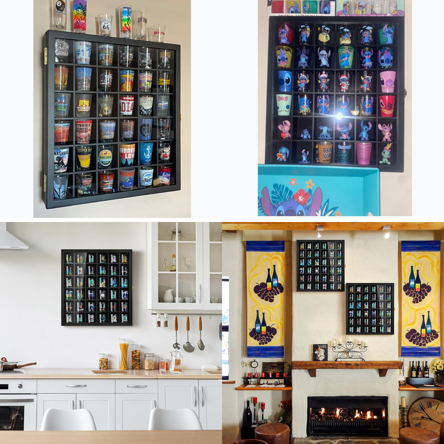 MEJOR Caja Exposición 36 Vasos Chupito Vidrio Coleccionable Barra Pared Oficina