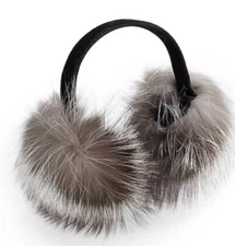 Surell Black & Gray Fox Fur “Blue Frost” Earmuffs w/ Velvet Band
