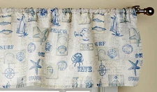 By The Sea Blue Window Valance Marine  Starfish Crab Nautical Seashells Fish