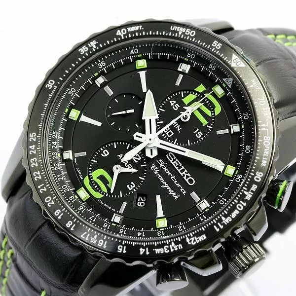 New SNAE97P1 Sportura Black Green Rotating bezel | eBay