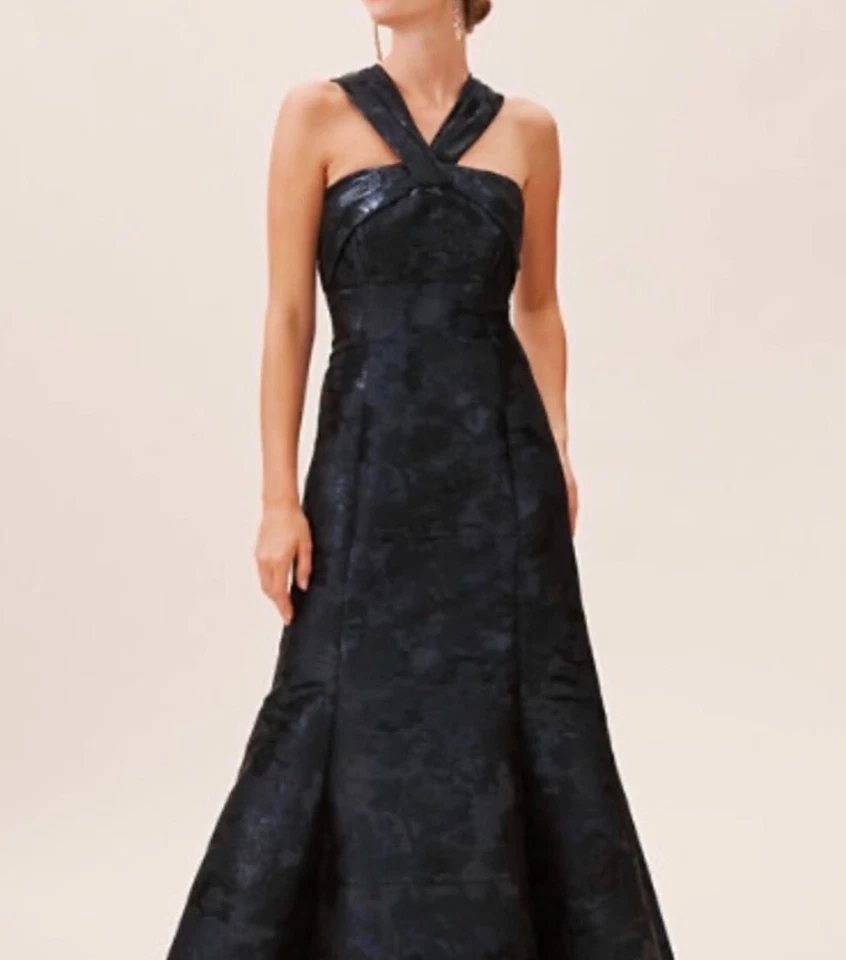 Aidan Mattox Halter Mermaid Silhouette Gown Dress Floral Midnight Blue NWT SZ 2 - Image 3 of 4