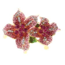 Gold Tone Stretch Metal Flower Ring With Crystal Rhinestone R1256-PNK