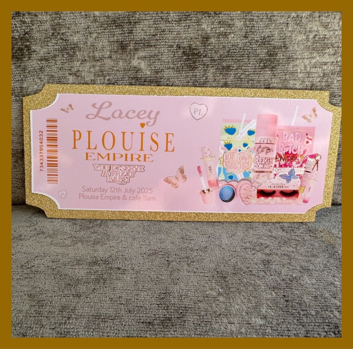 Personalised P Louise Empire pink Cafe Birthday Surprise Ticket