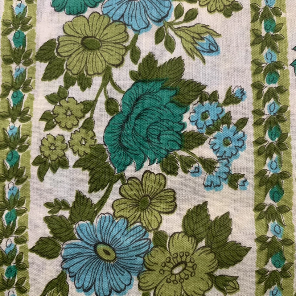 Vintage 60s Thin Soft Cotton Mod Green & Multicolor Floral Fabric Approx 136x41” - Image 3 of 4