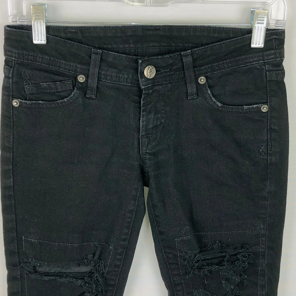 Jeans jeans genético feminino preto desgastado perna magra shane navalha 23 - Imagem 2 de 4