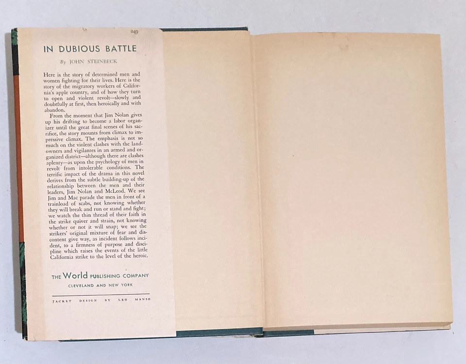 John Steinbeck IN DUBIOUS BATTLE Tower Books Edition 1st Printing - Image 4 of 4
