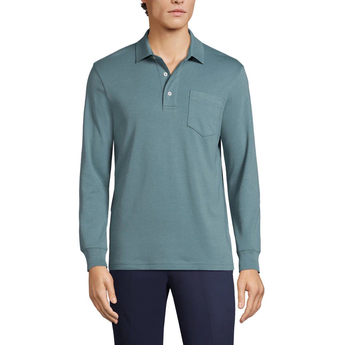 Men's Long Sleeve Cotton Supima Polo Shirt with Pocket S-2XL - 3 Color Options