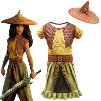 2021 Raya and The Last Dragon Costume Girls Party Cosplay Dress Hats Fancy Dress | eBay