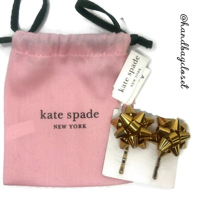 KATE SPADE VINTAGE BOURGEBOW BOW GOLD HAIR CLIPS BARRETTE  display picture 1