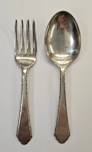 4" Baby Fork & 4 1/4" Baby Spoon William & Mary Sterling 1921 No Monos by Lunt