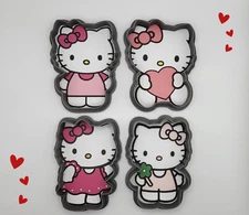 Hello Kitty Themed Cookie Cutter Set of 4 Holding a Heart, Flower and in a Dress