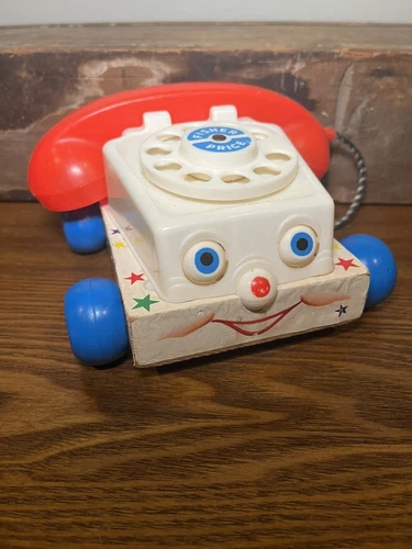Vintage 1961 Fisher Price Chatter Phone Rotary Telephone Pull Toy -Works!