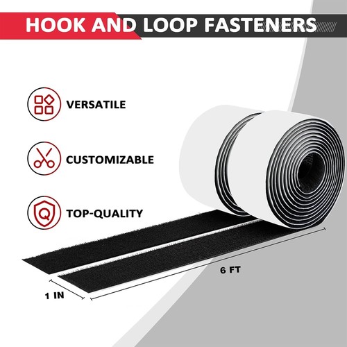 Hook & Loop Strips with Adhesive Heavy Duty Straps Tape with Sticky Back 4PC Blk - 第 2/7 張圖片