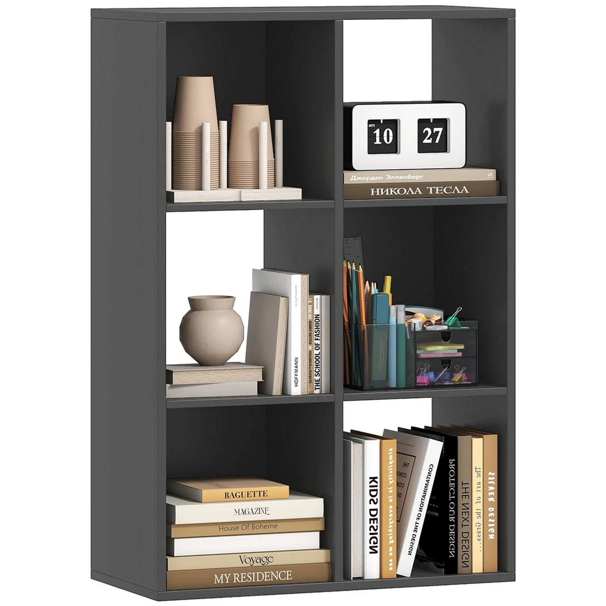 Carrello Libreria Moderno ed Elegante in Metallo con Ruote Bloccabili - 6 Ripiani - Ideale per