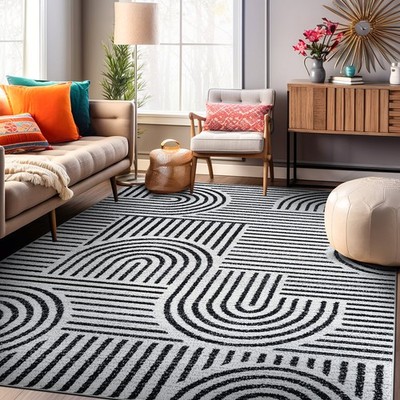 Rugshop Rugs for Living Room Bohemian Stipre Arch Design Carpet Cream Rugs 8x10