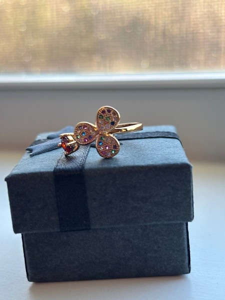 Alternate view of Lucky Mutlicolor Three Leaf Clover Shamrock Ring, Adjustable, Rose Gold Plated
