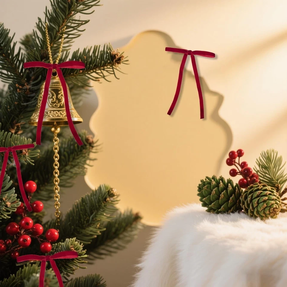 24 Pcs 3/8'' Wide, 5 * 7 inch Red Velvet Bows,Vintage Christmas Tree Ribbon Gift - Image 2 of 4