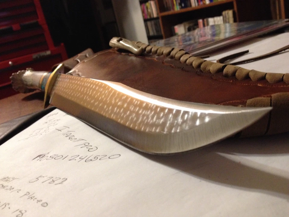 Crown Stag, Brass, and Turquoise Handle. 11” Jeweled Carbon Steel Blade - Image 2 of 3